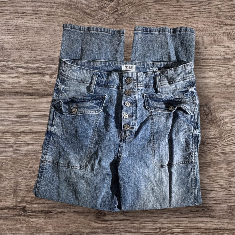 Kensie Jeans- High Rise Slim‎ Straight Blue Jeans Retro Stretch